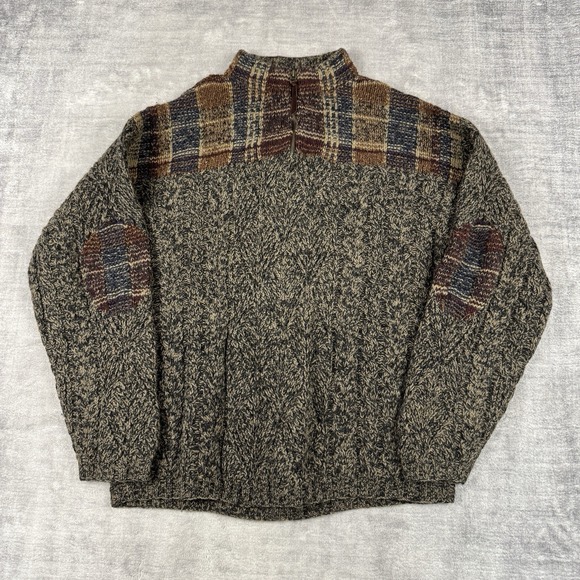 Woolrich Other - Woolrich Sweater Mens Medium Brown Wool Quarter Zip Mock Neck Plaid Elbow patch